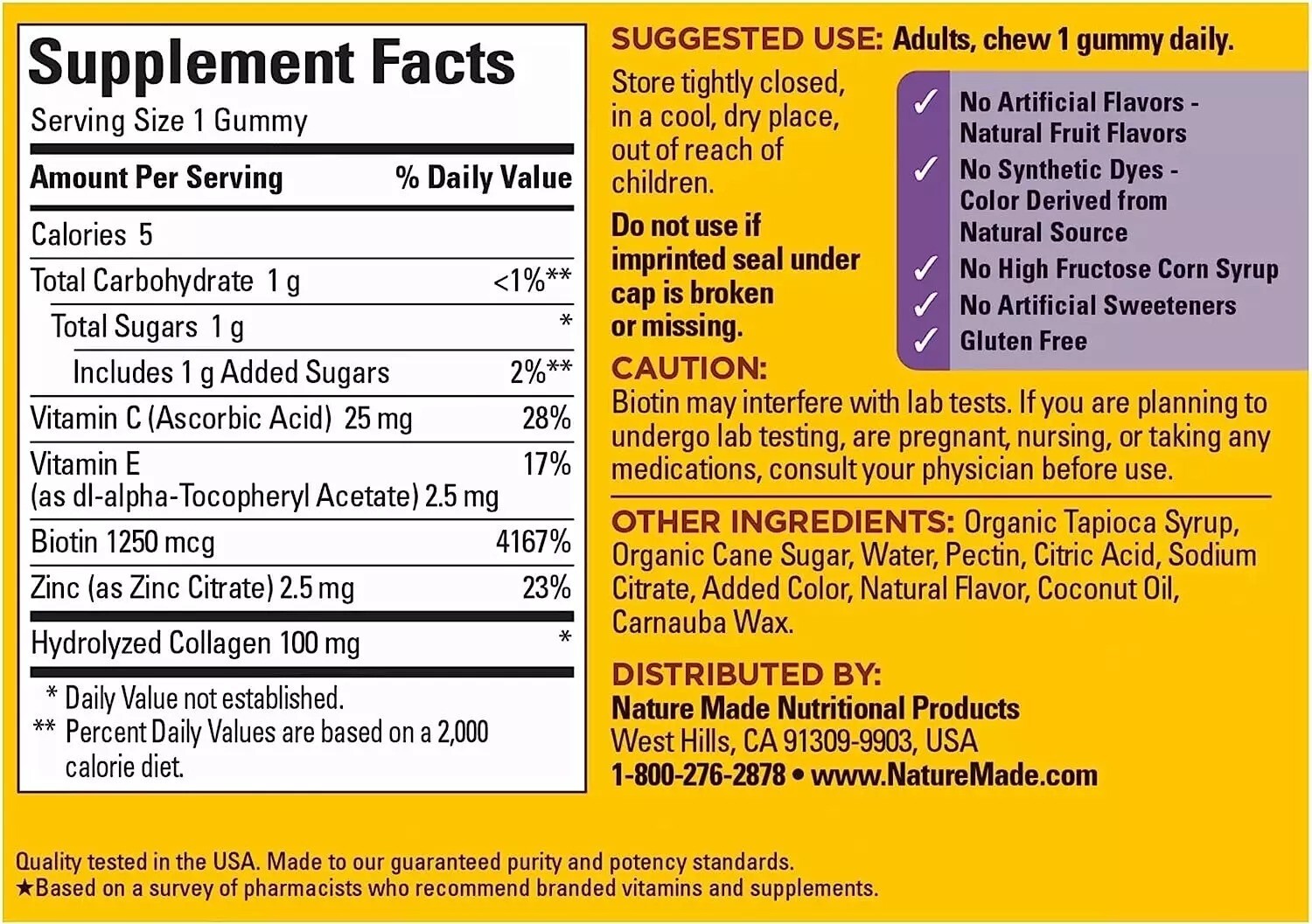 Nature Made Collagen Gummies with Vitamin C, Zinc and Biotin, Hydrolyzed Collage