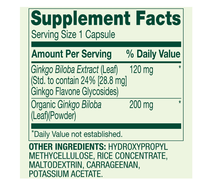 Spring Valley Ginkgo Biloba Extract General Wellness Capsules 120 mg 90 Count
