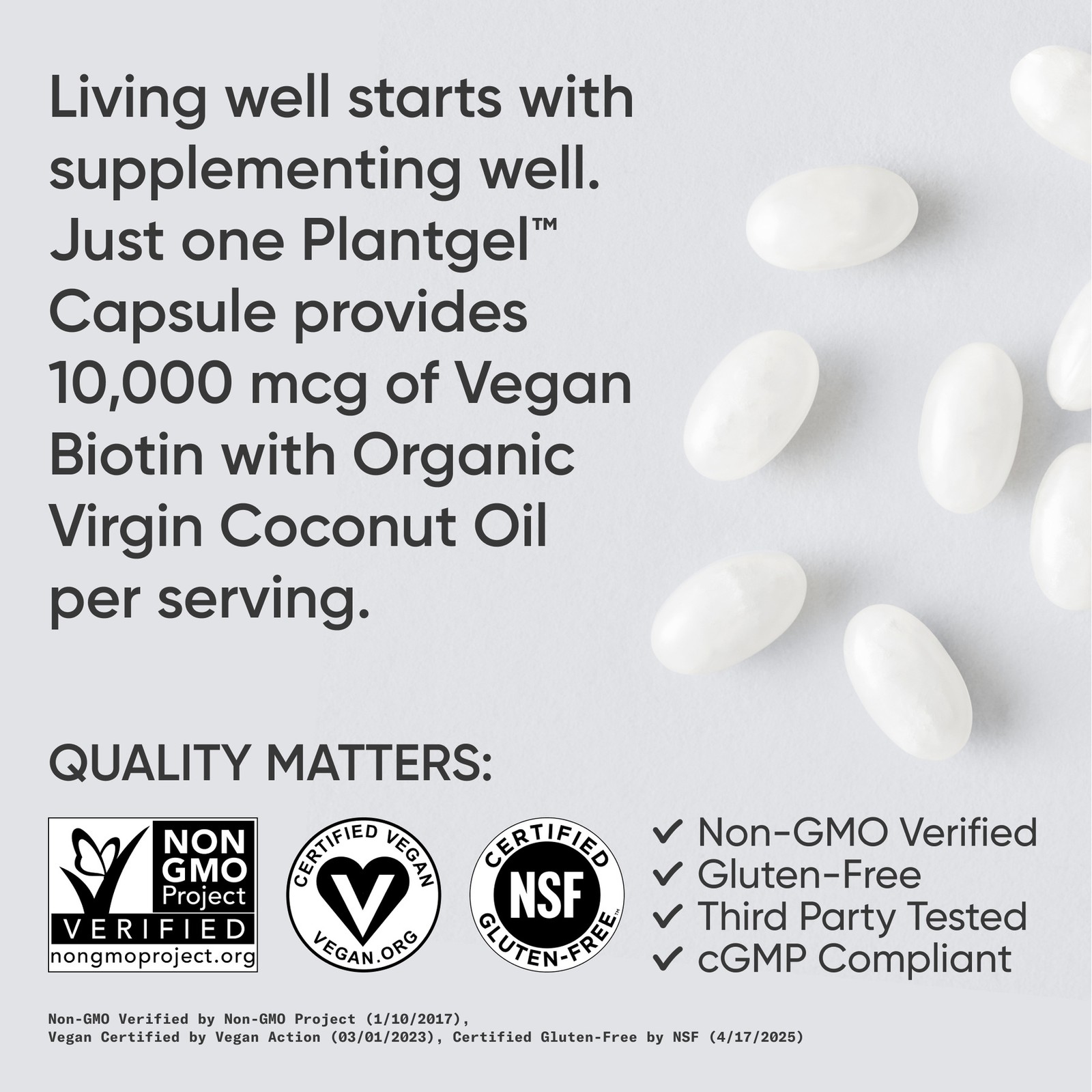 Vegan Biotin 10,000mcg w/ Coconut Oil Max Strength 30 Veggie Softgels Non-GMO
