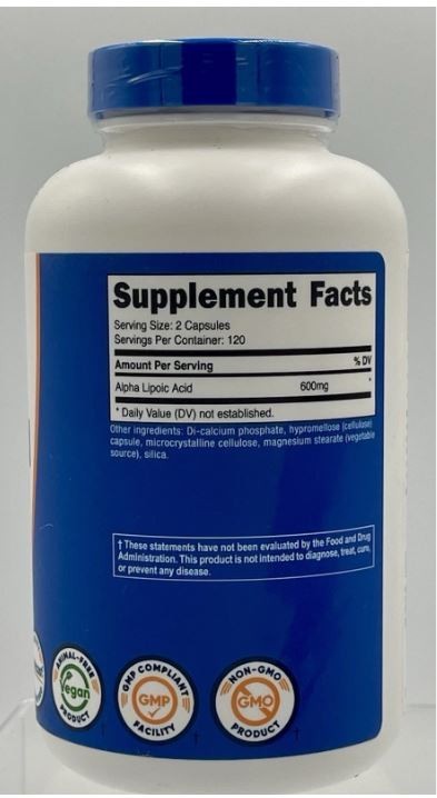 Nutricost Alpha Lipoic Acid 600mg 240 Capsules Antioxidant Supplement Exp 05/28