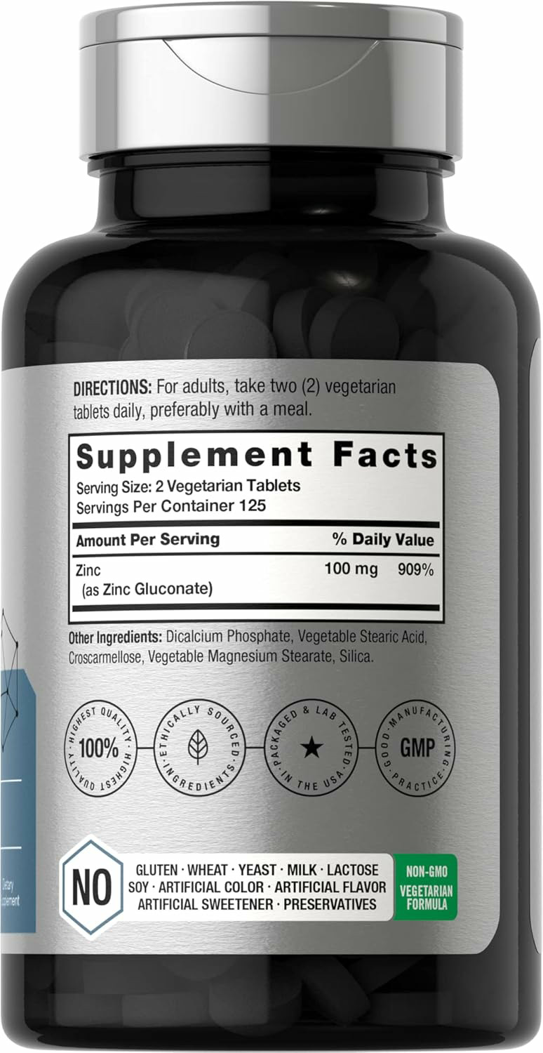 Chelated Zinc Supplement 100mg | 250 Tablets | High Potency | by Horbaach