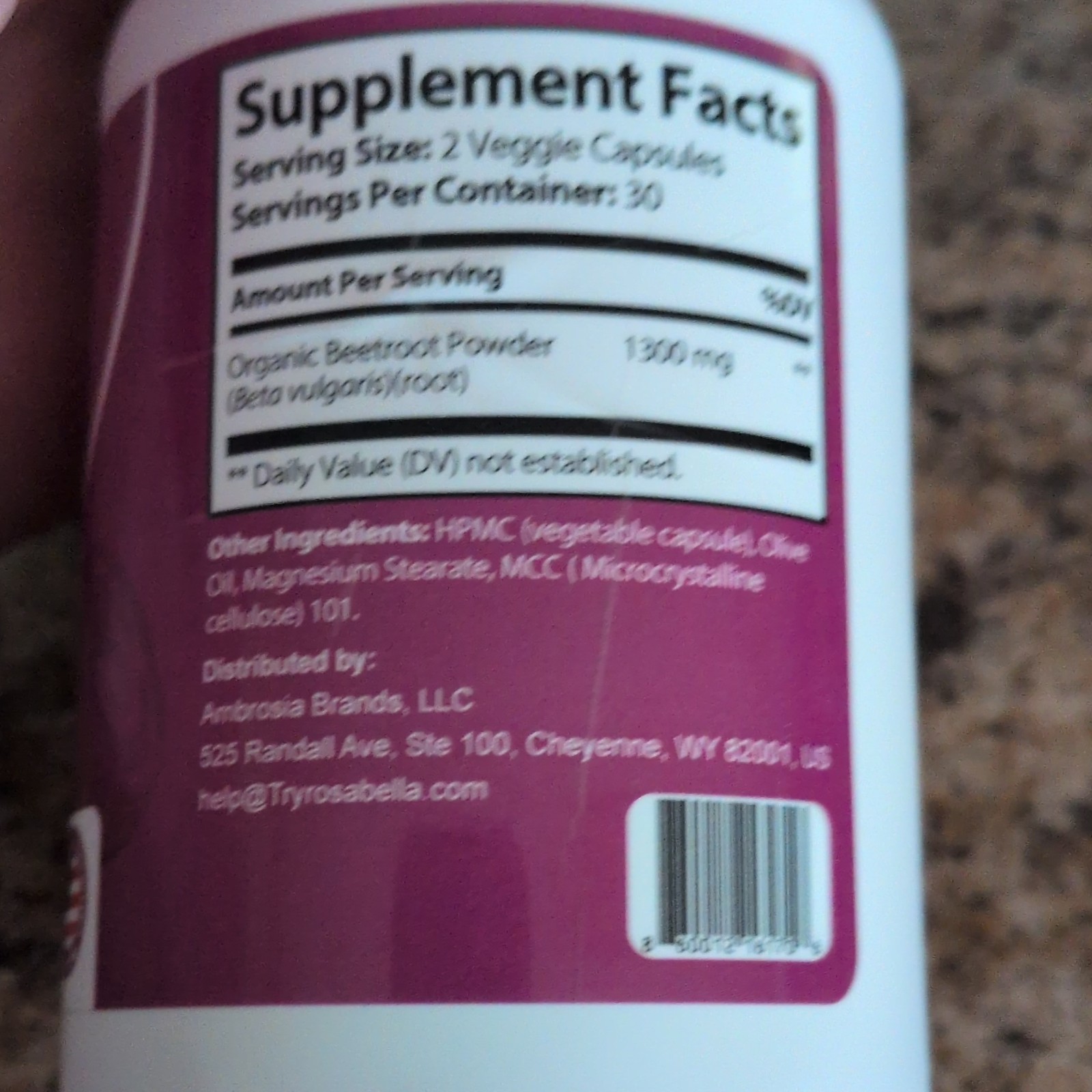 Rosabella Organic Beetroot 1300mg Capsules 60 Ct Athletic Performance Support