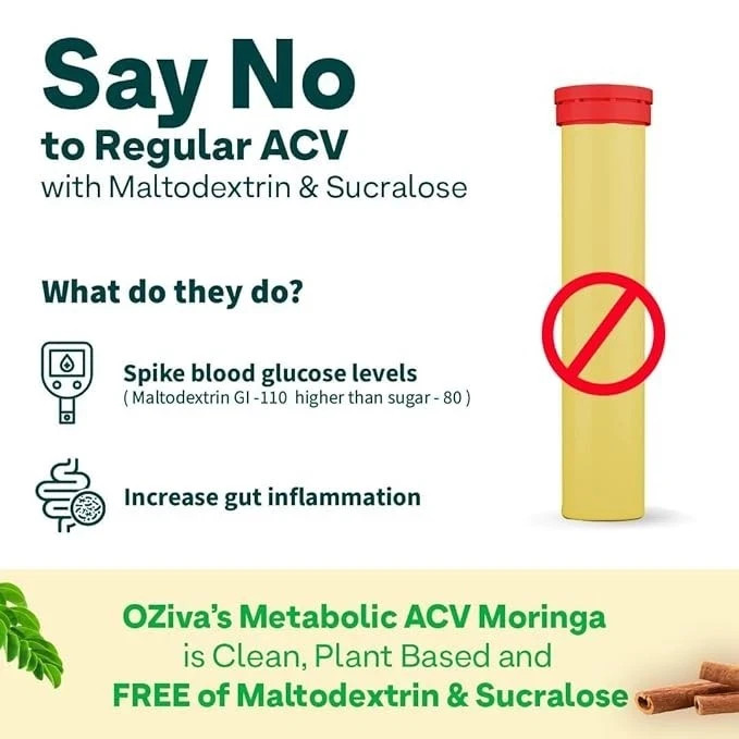 OZiva ACV Moringa Tablets Effervescent Lemon Masala 30 Tablets 2 Pack