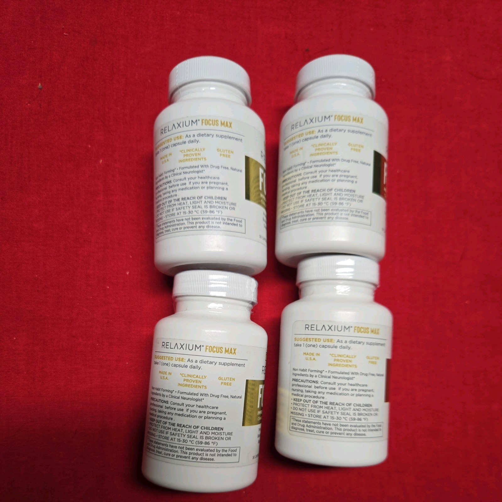 4-Pack Relaxium Focus Max Capsules – Daily Focus and Brain Support – 120 Caps
