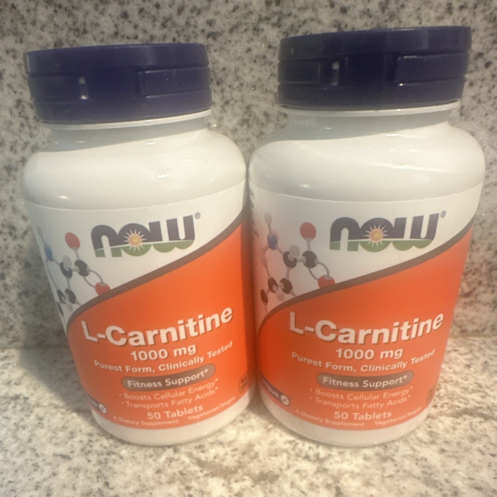 NOW L-Carnitine 1000mg 50 Vegetarian Non-GMO Tablets Fitness Support Exp 02/2029