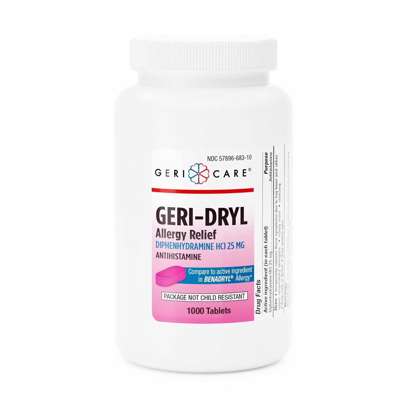 Geri-Care Diphenhydramine HCl Allergy Relief 25 mg Compare to Benadryl 1000 Ct.