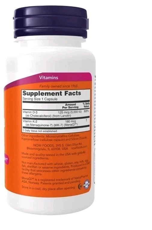 Now Foods Mega D3 & MK-7, 5000 IU/180 mcg. 120 Capsules, Exp 10/2027.