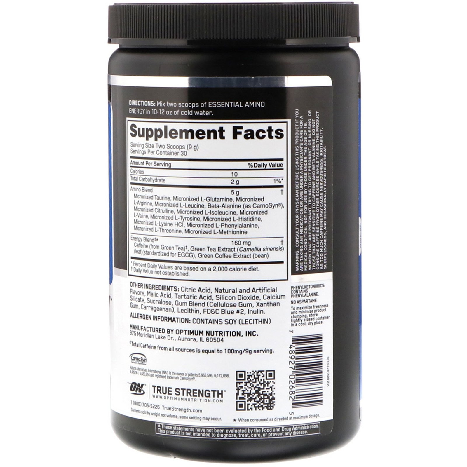 Optimum Nutrition, (2 Pack) Essential Amin.O. Energy, Blue Raspberry, 9.5 oz