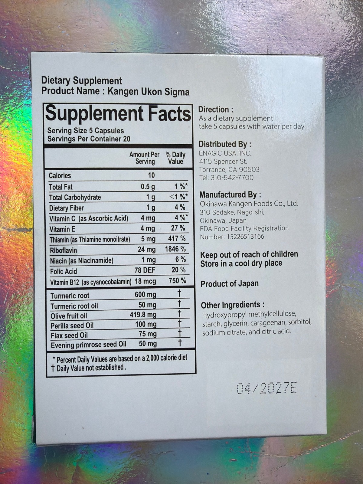 Enagic Turmeric Kangen Ukon Organic Multivitamins Vegeterian Capsules – 100…