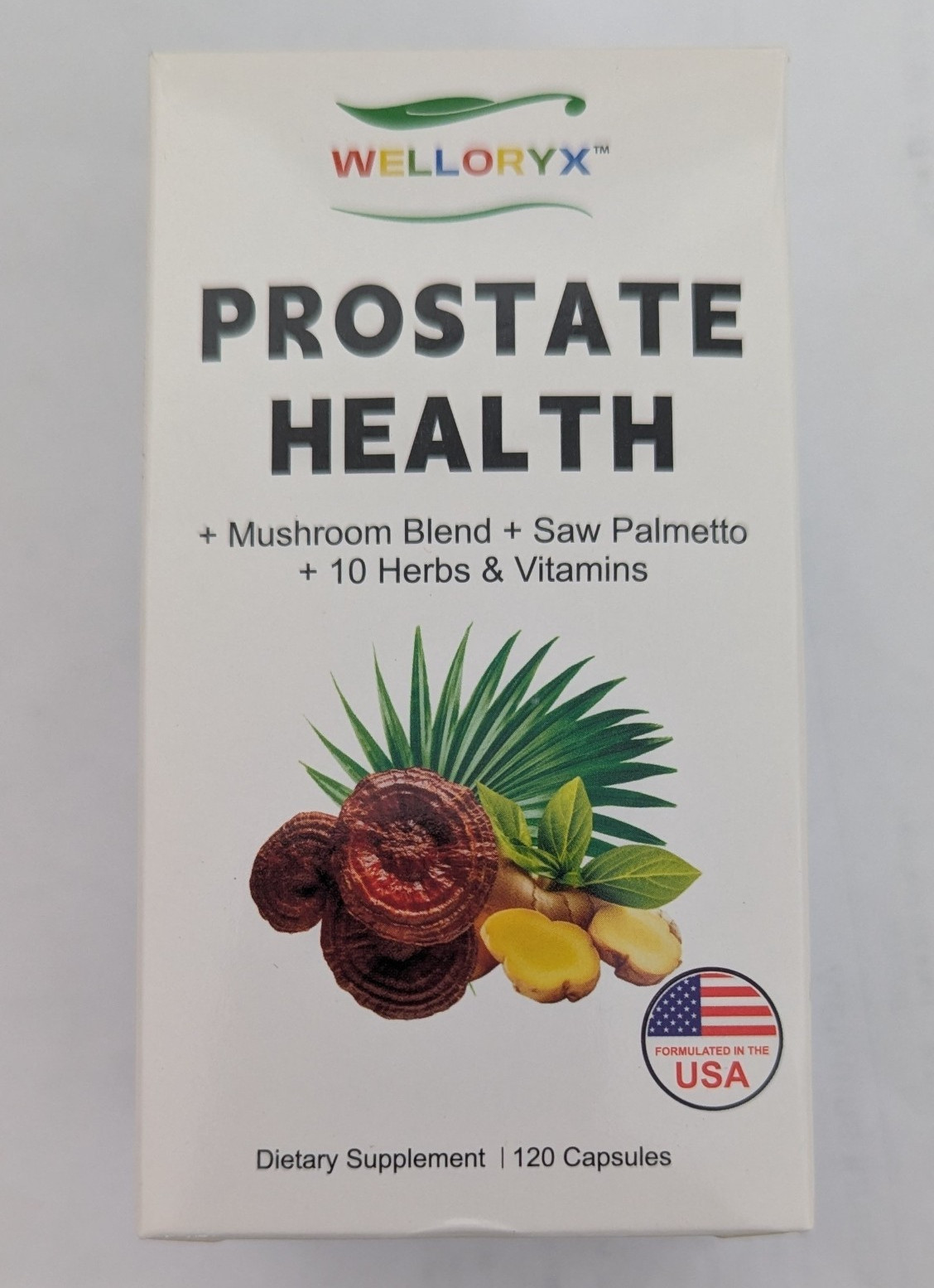 Welloryx Prostate Health Mushroom + Saw Palmetto 120 Caps Vegan Exp 06/2028