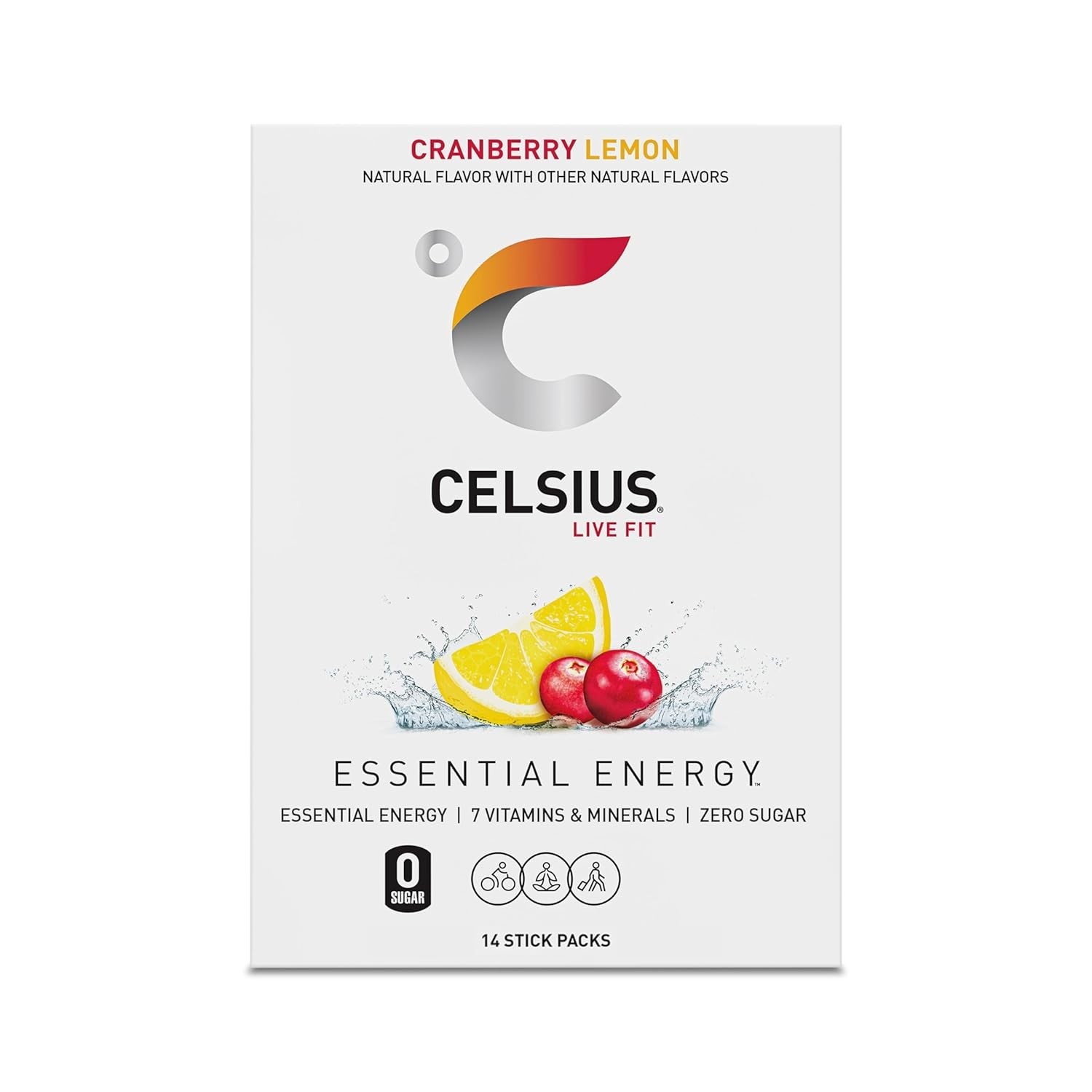 Sugar-Free Cranberry Lemon Energy Powder Sticks – 14 Sticks, 200mg Caffeine