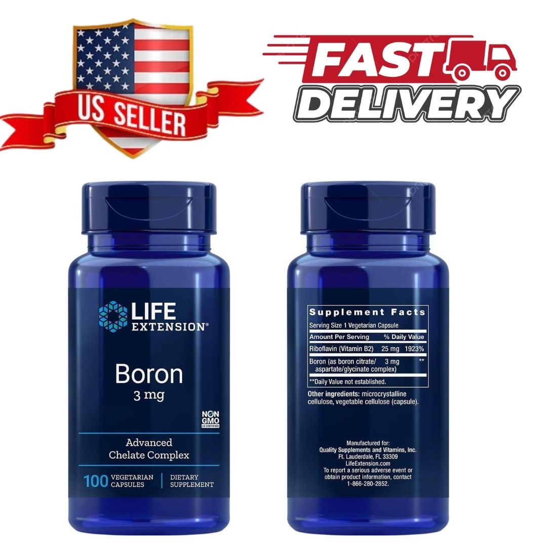 Life Extension Boron 3 mg, Vitamin B2, Supports Healthy Bones, Optimal Bone Meta