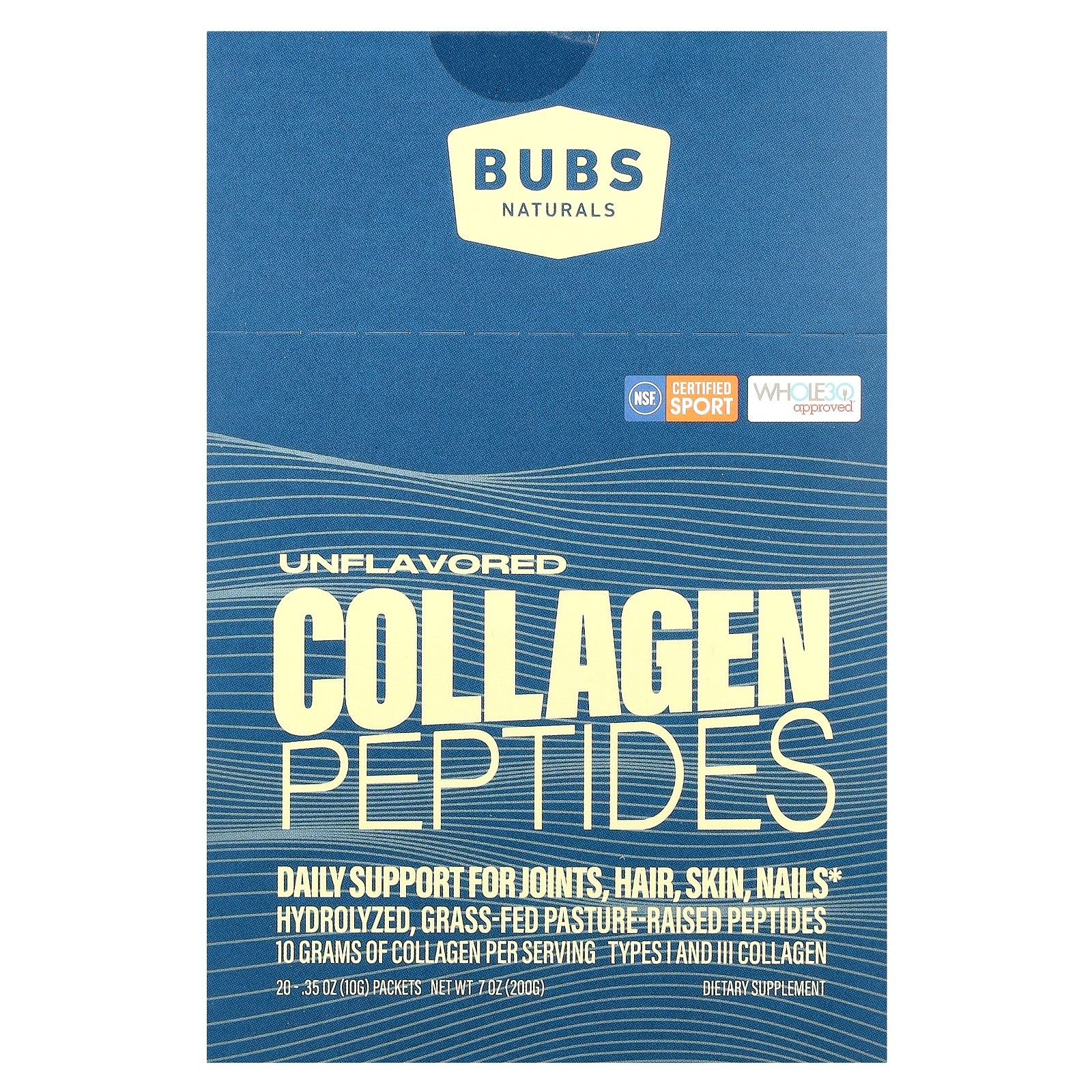 2 X BUBS Naturals, Collagen Peptides, Unflavored, 20 Packets, 0.35 oz (10 g) Ea