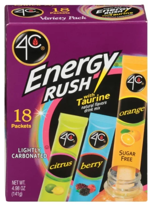 4C Energy Rush with Taurine Variety Pack Drink Mix, 0.26 Oz., 18 Count