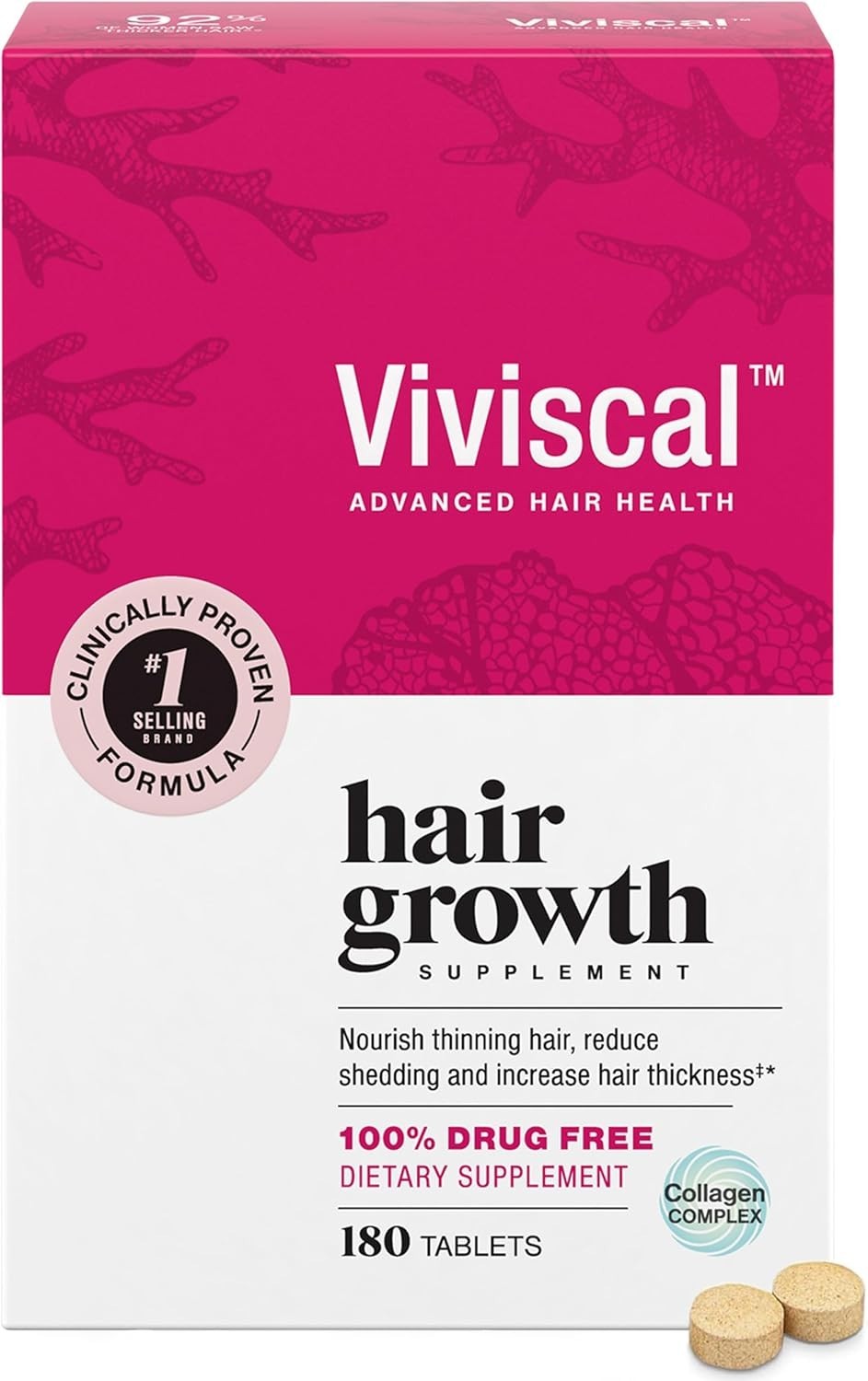 New VIVISCAL Hair Growth Supplement for Women 180 Tablets – 3 Month Supply