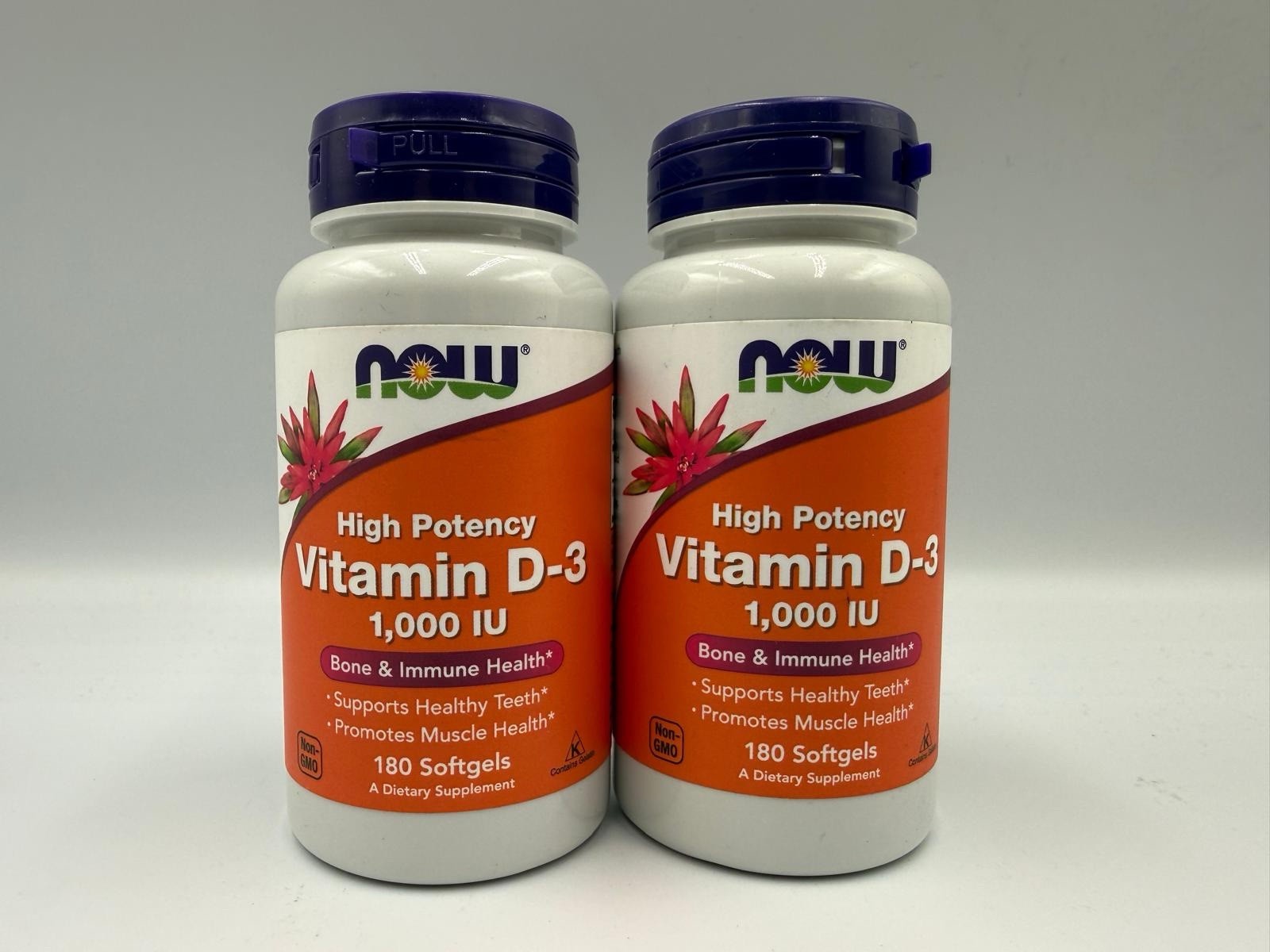 (2 Pack) NOW High Potency Vitamin D-3 1000iu 180ct Each Exp:02-2029+ M36