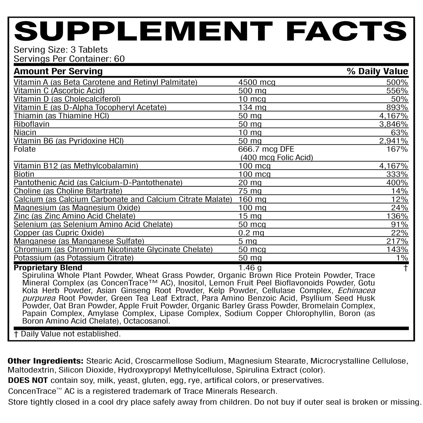 Multivitamin & Mineral 180 Tablets, All Natural Energy Source Supplying Whole…