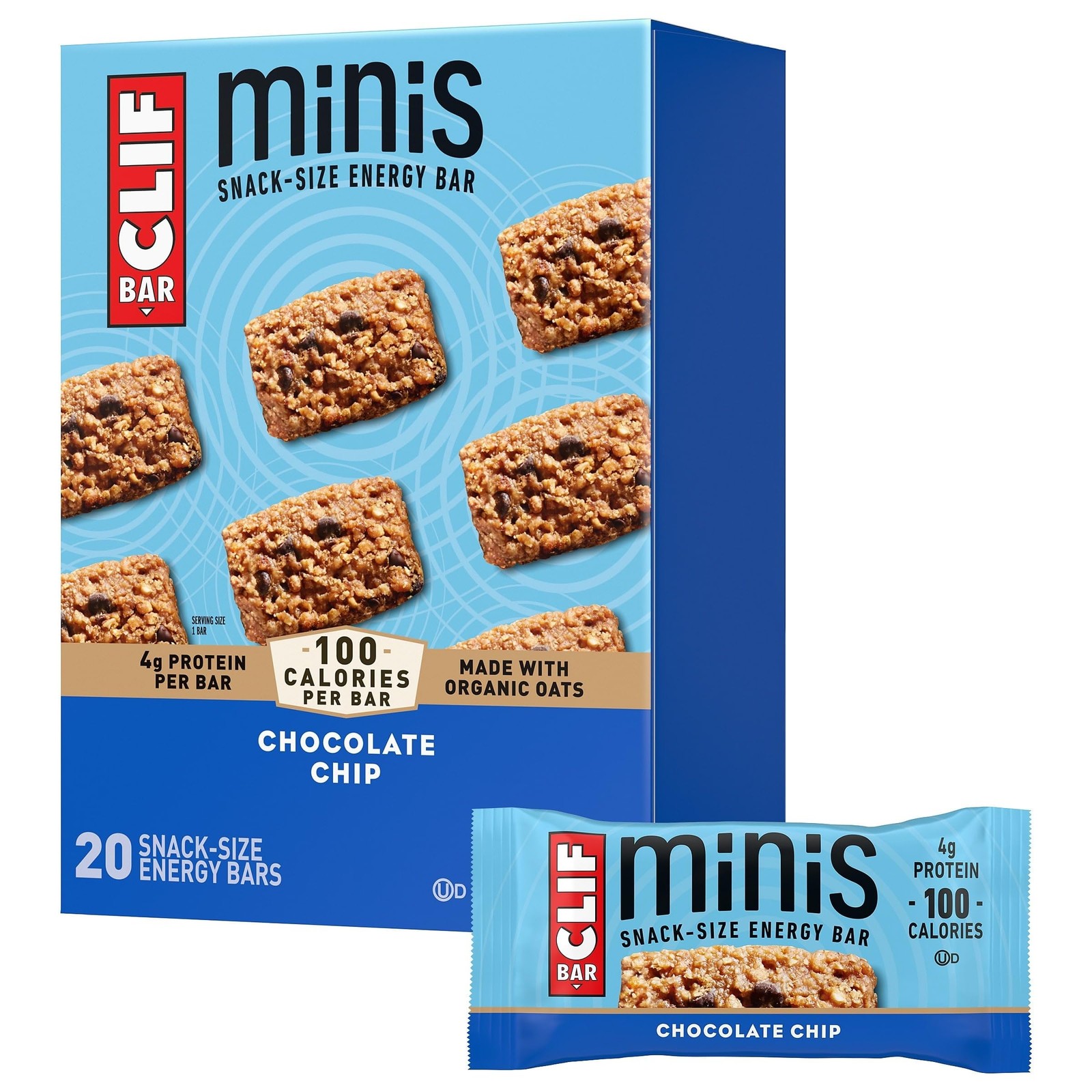 CLIF BAR Minis – Chocolate Chip – Made with 20 Count (Pack of 1), chocolate