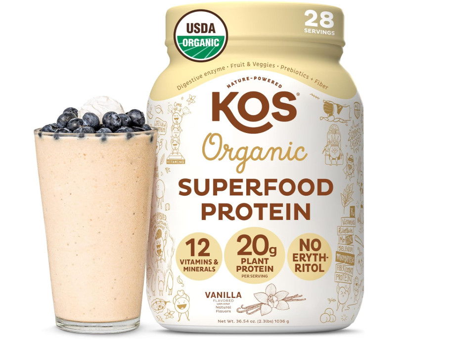 KOS Vegan Protein Powder Vanilla 28 Servings Organic Plant Based Erythritol Free