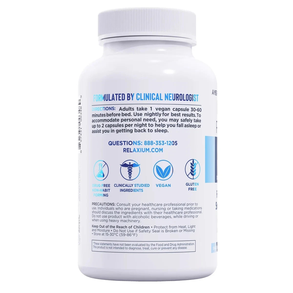 Relaxium Sleep Support 120 Vegan Capsules Melatonin Ashwagandha MADE IN USA