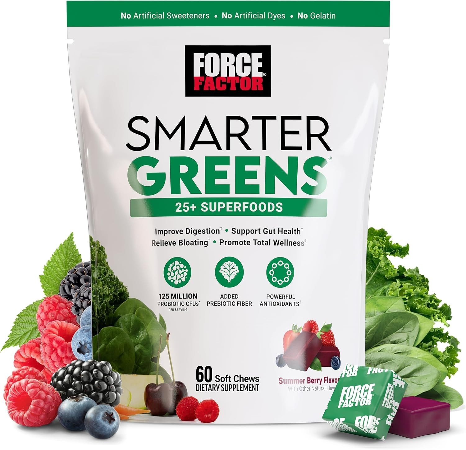 Smarter Greens Superfood Chews – Delicious Summer Berry, 60 Count for Gut Health