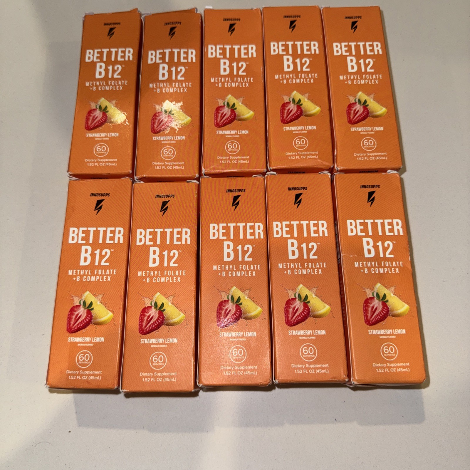 10 total Innosupps Better B12 Methyl Folate B Complex Strawberry Lemon 45ml