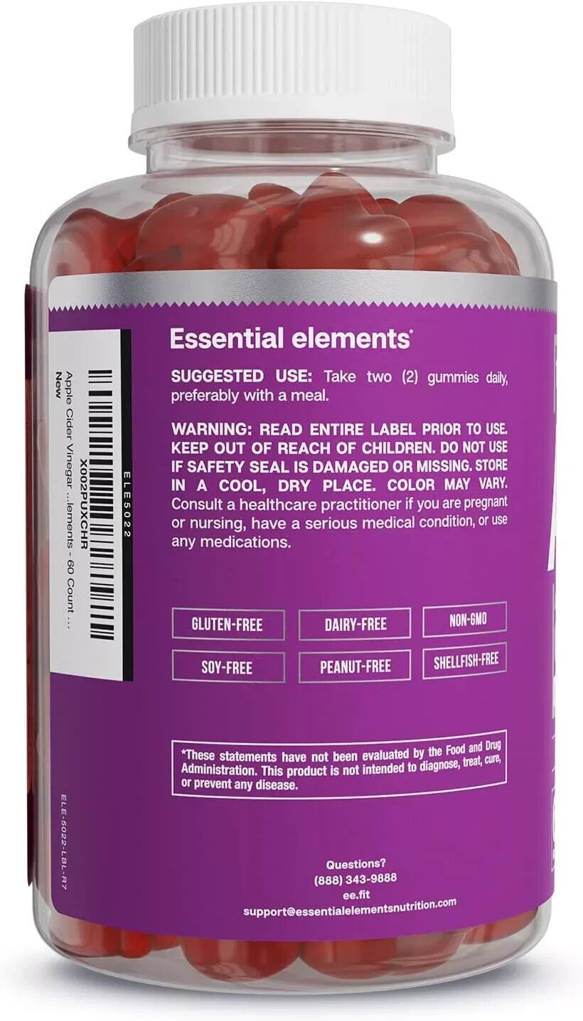 Essential Elements Apple Cider Vinegar Gummies from The Mother -…