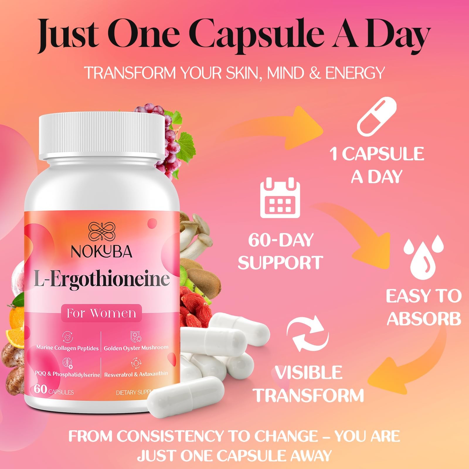 L-Ergothioneine with Collagen Peptides Hyaluronic Acid | 2X Antioxidant of Gl…