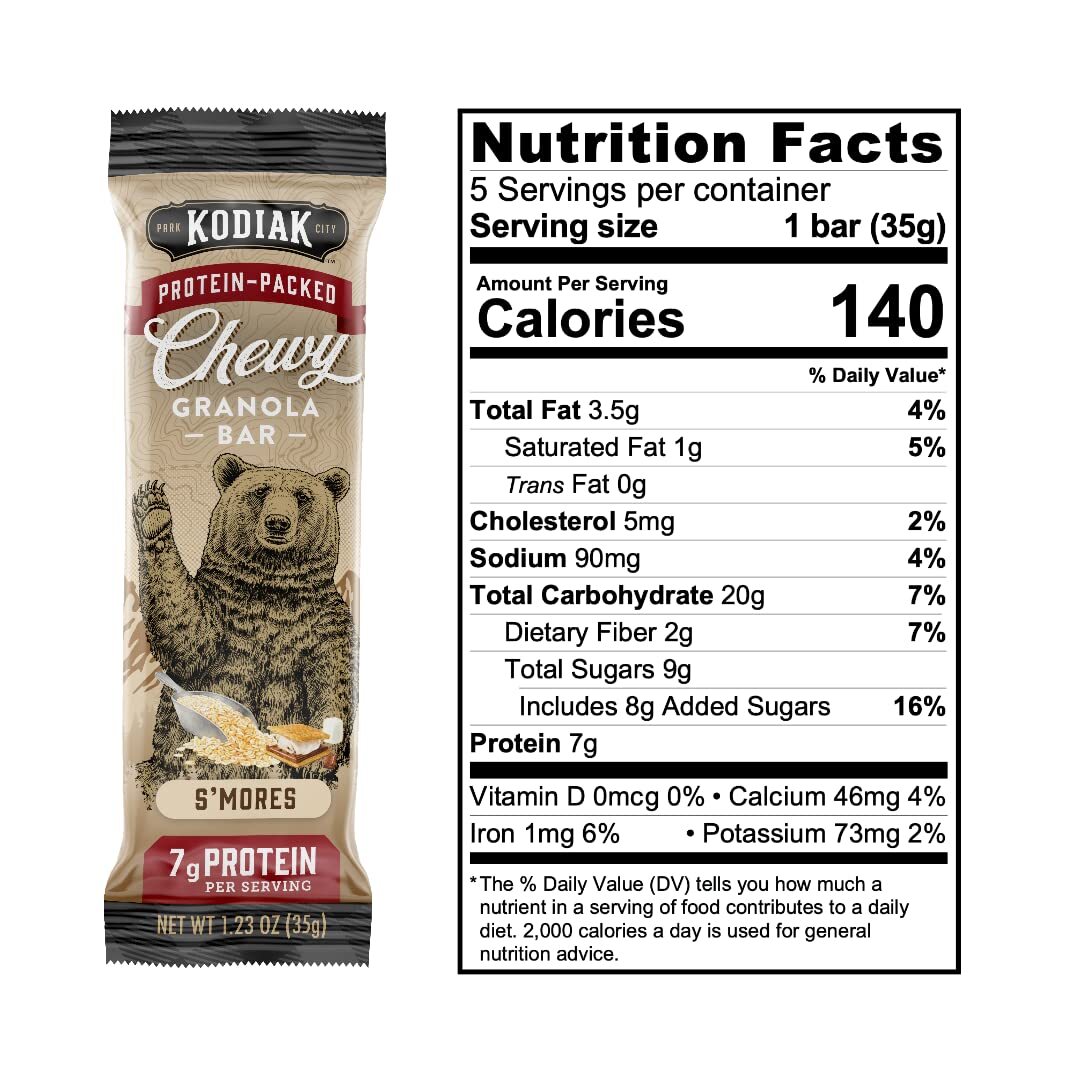 Kodiak Cakes S’mores Granola Bars 4 Pack 7g Protein Non GMO Whole Grains