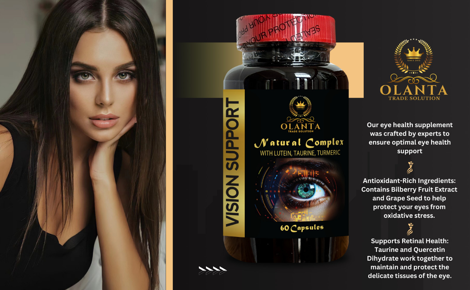 Premium Eye Formula with Lutein Zeaxanthin Beta Carotene & Bilberry – 1 Bottle