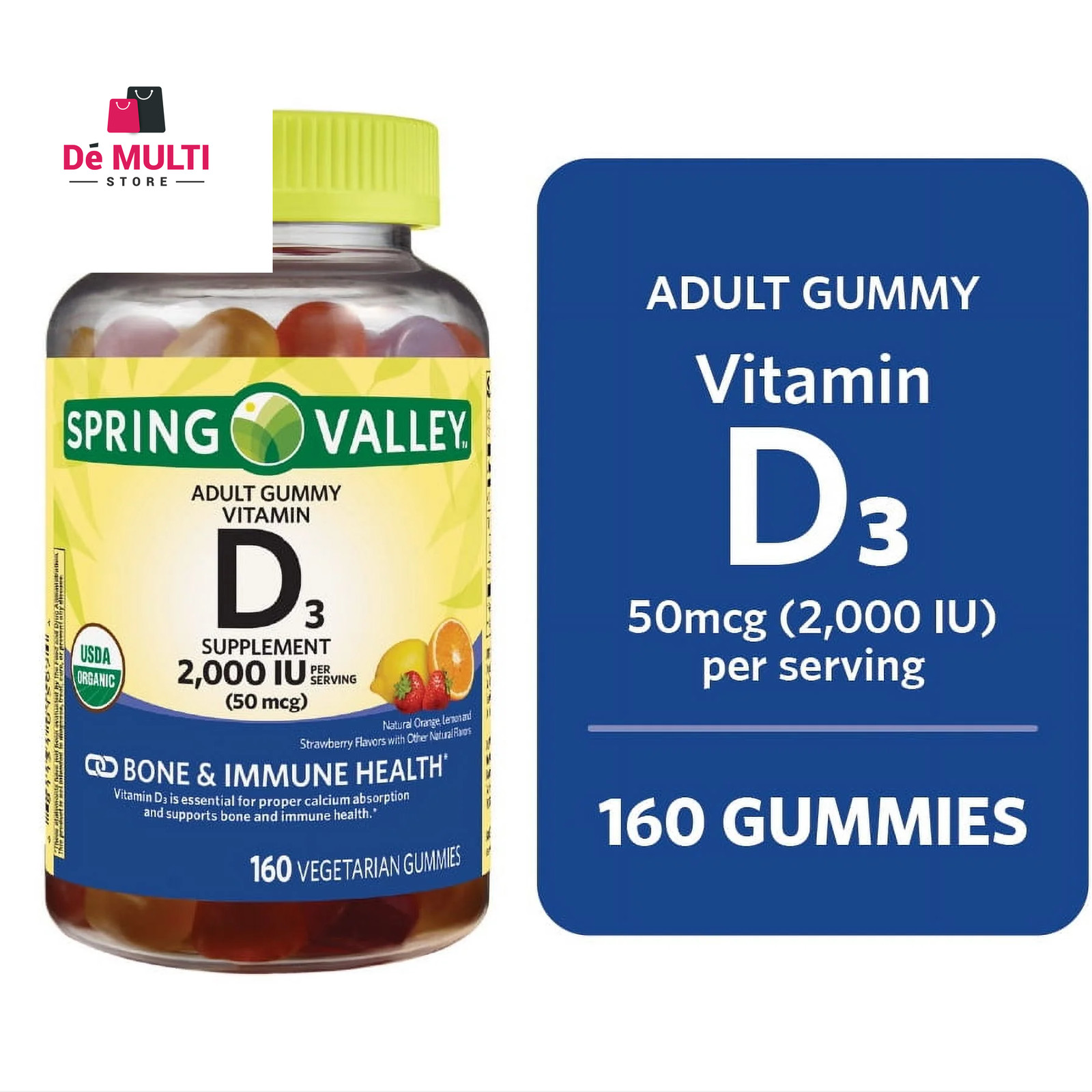 Spring Valley USDA Organic Vitamin D3 Vegetarian Gummies, 50 mcg, 160 Count