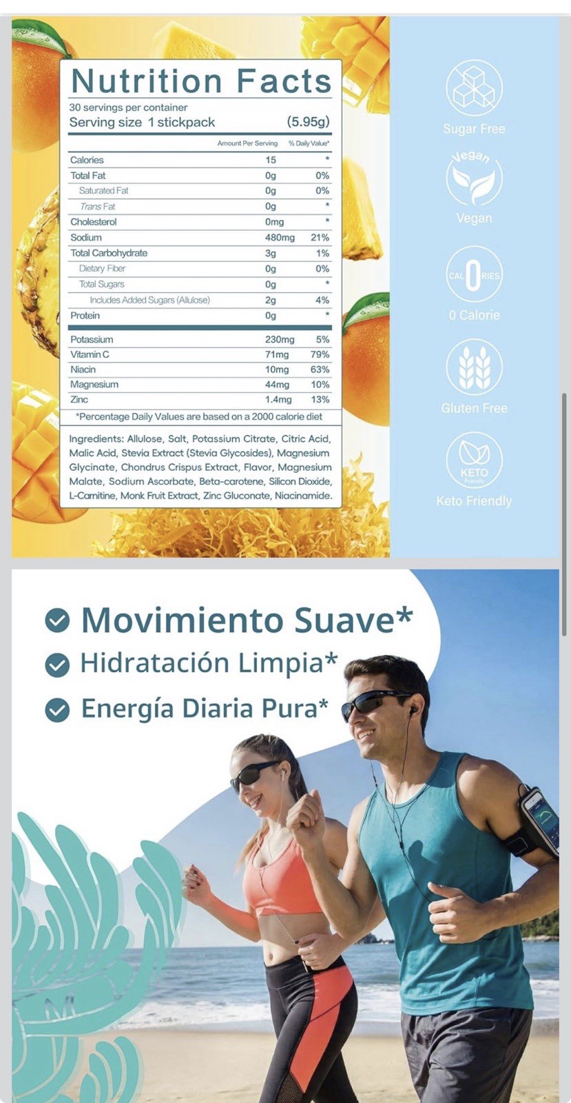 VDY Sea Moss Electrolyte Hydration Drink Mix Mango Pineapple 30 Sugar-Free