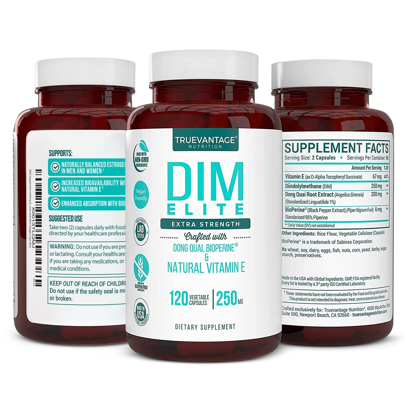 DIM Supplement 250mg Diindolylmethane-Plus Dong Quai Natural Vitamin E & BioP…