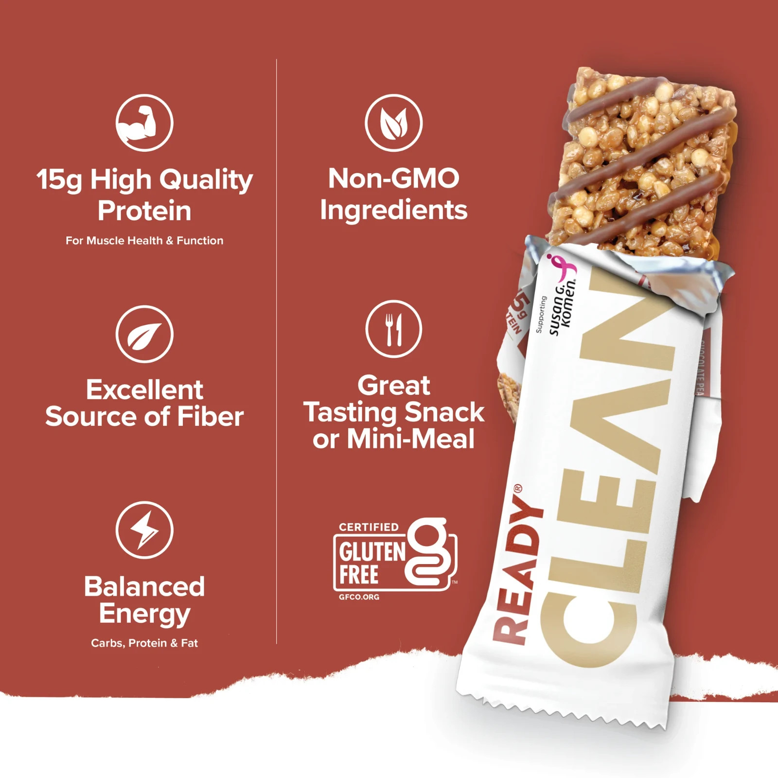 Ready Nutrition, Chocolate Peanut Butter Protein Bar, 5 Count Box, Shelf-Stable