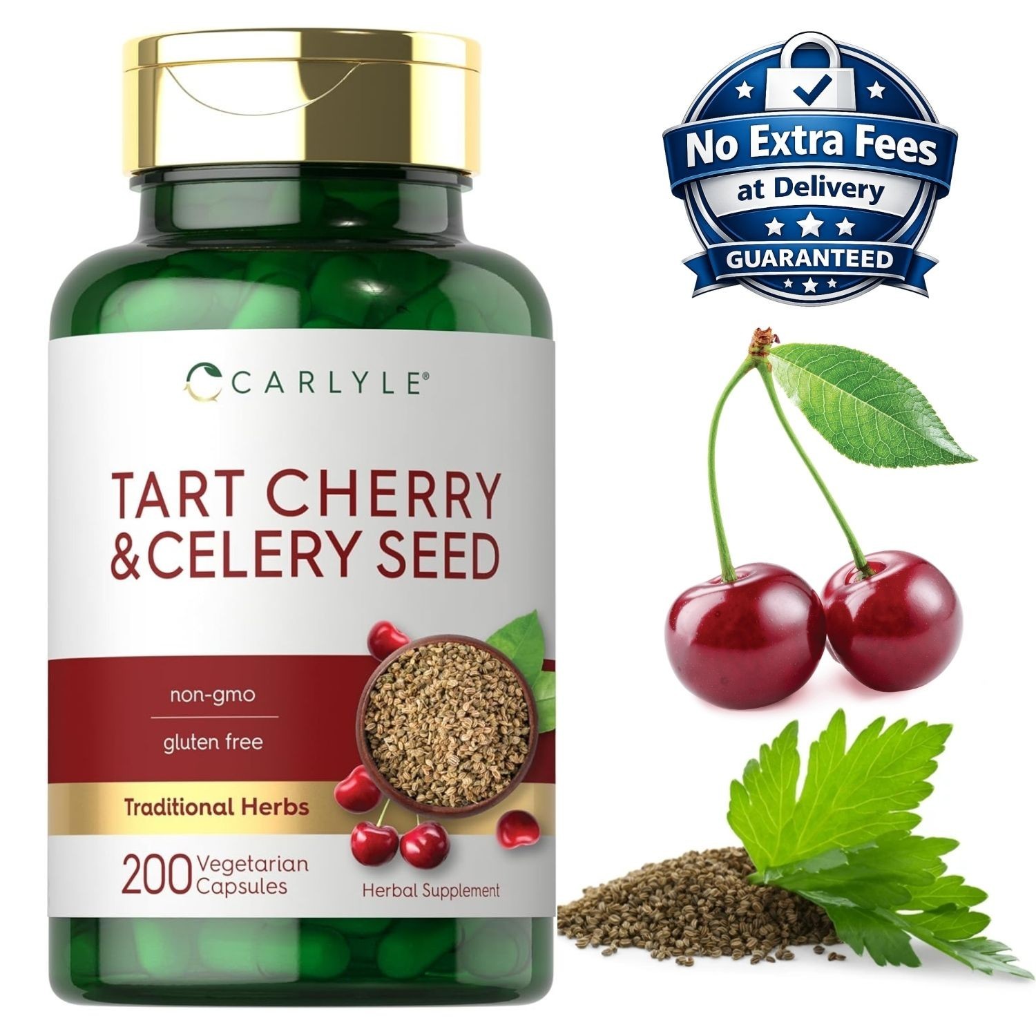 Tart Cherry Celery Seed 1480mg 200 Capsules Cerasus vulgaris & Apium graveolens