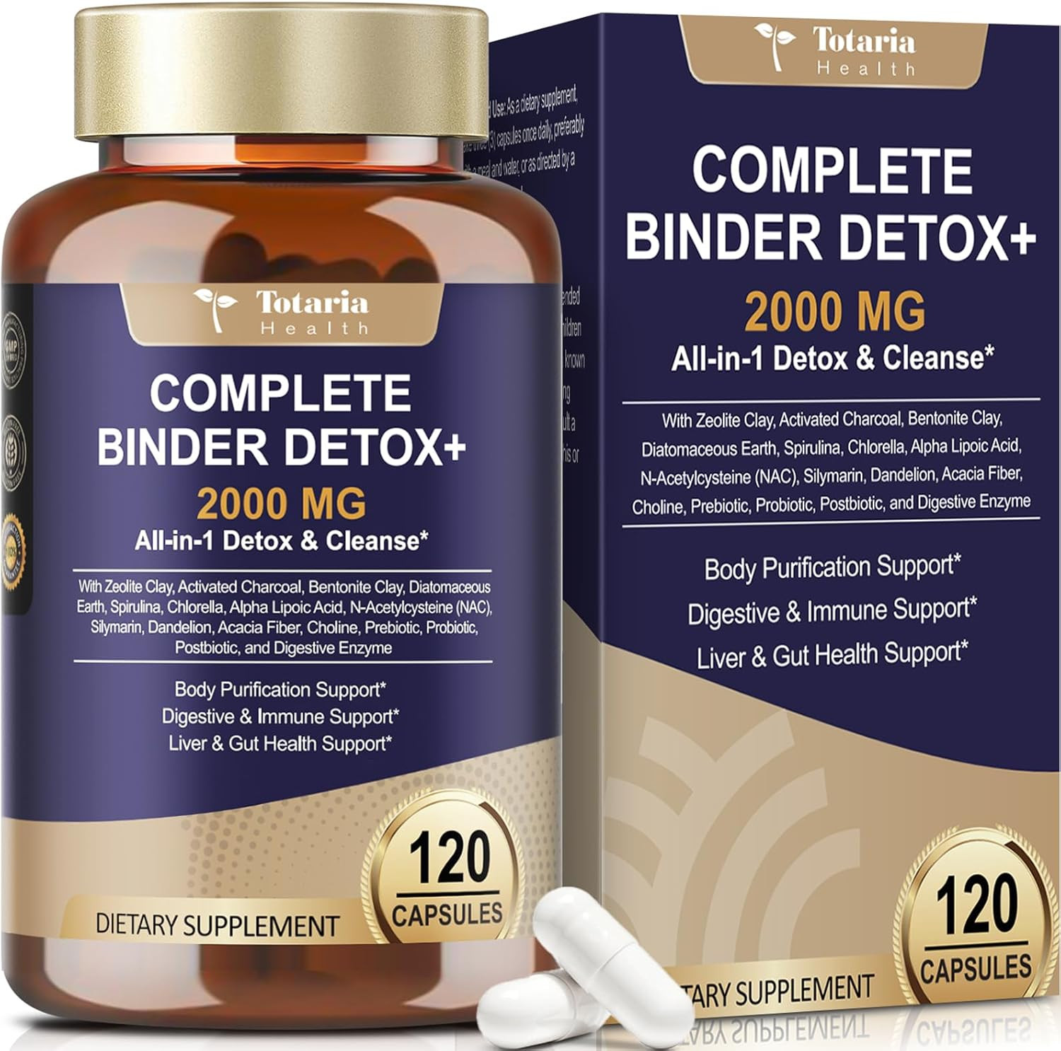 2000MG All-In-1 Detox Binder, Activated Charcoal, Zeolite, Bentonite Clay, Alpha