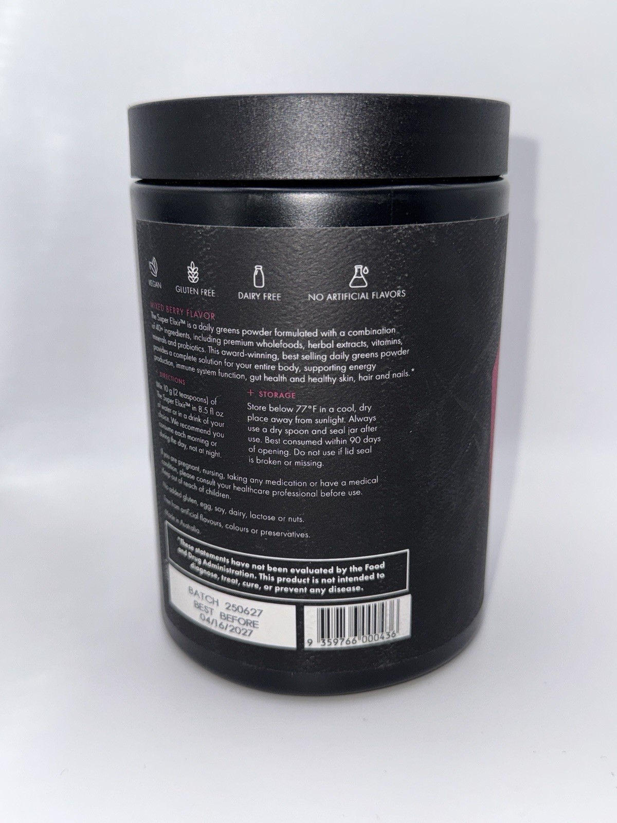 WelleCo The Super Elixir Daily Greens Probiotic Drink Mix Mixed Berry EXP 4/2027