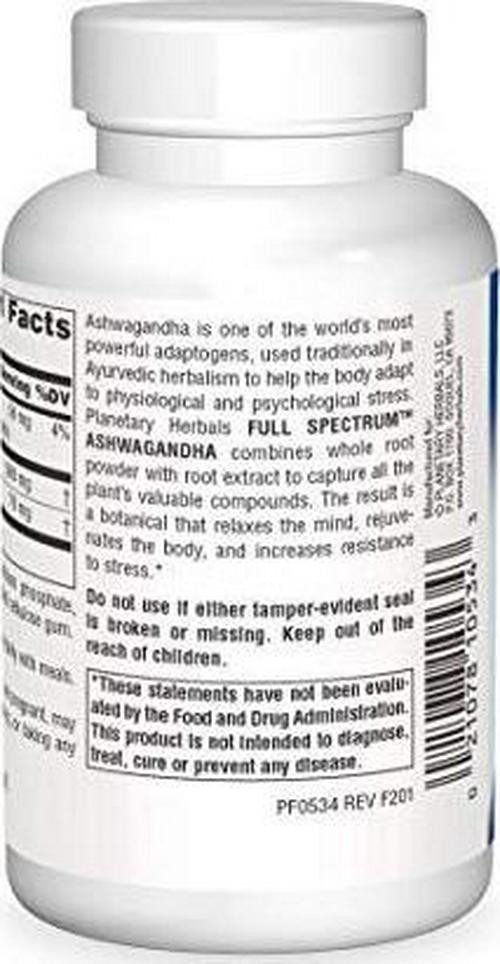 Planetary Herbals Ashwagandha, Full Spectrum 570 mg Rejuvenating Tonifier – 60