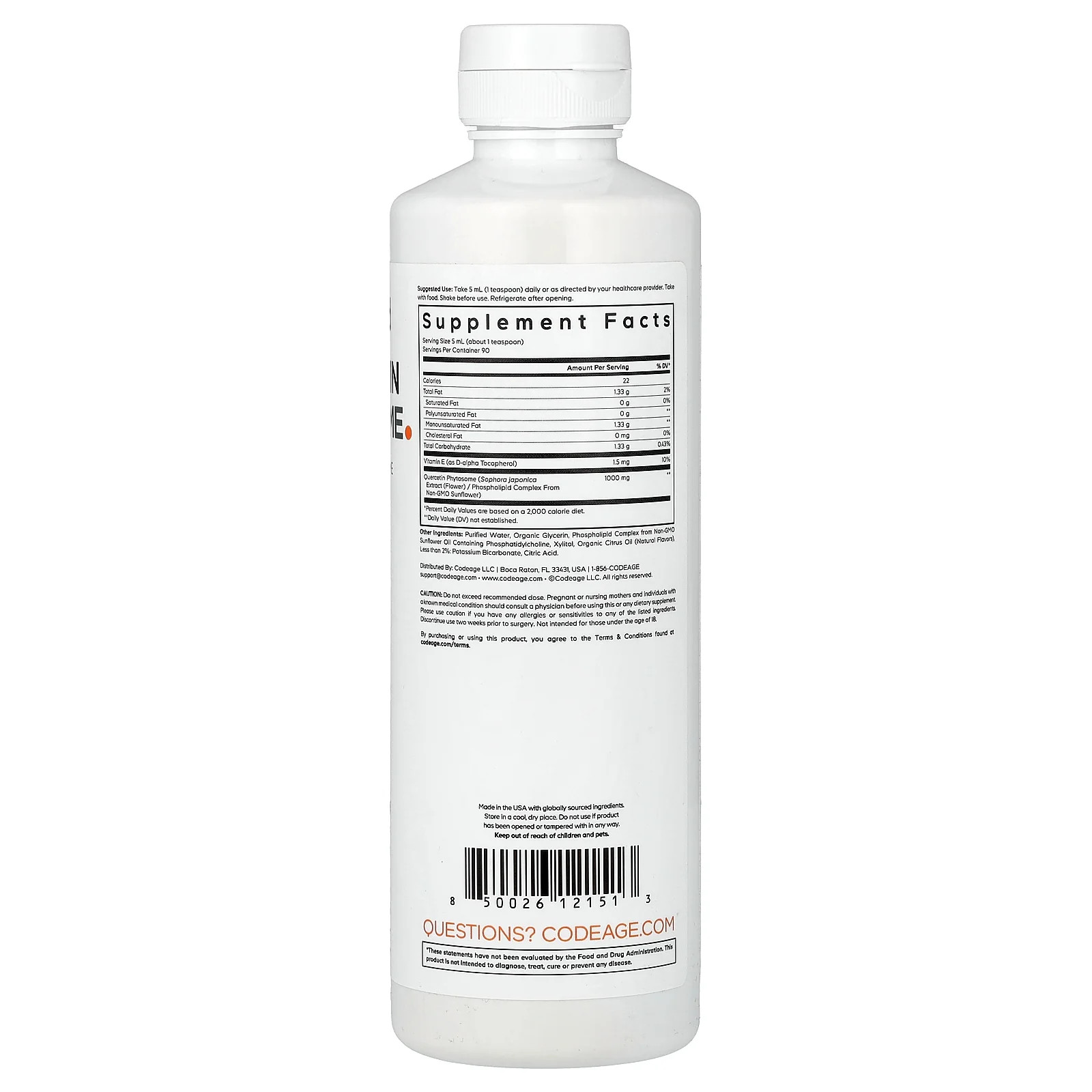 2 X Codeage, Quercetin Phytosome, Pineapple Tangerine, 15.22 fl oz (450 ml)