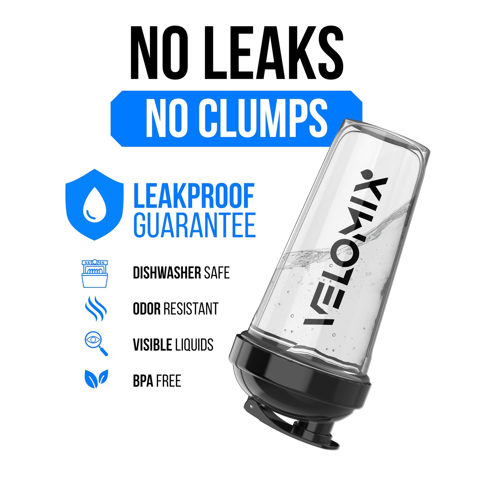 VELOMIX -2 Pack- 28 oz Protein Shaker 28 Ounces, A1) Black / Transparent