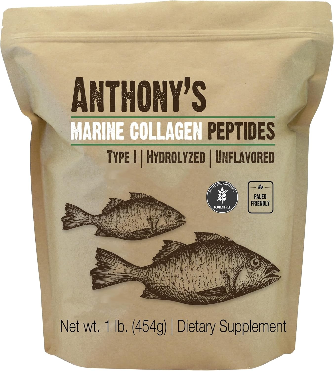 Anthony’s Hydrolyzed Marine Collagen Peptides, 1 lb, Gluten-Free, Paleo and Keto