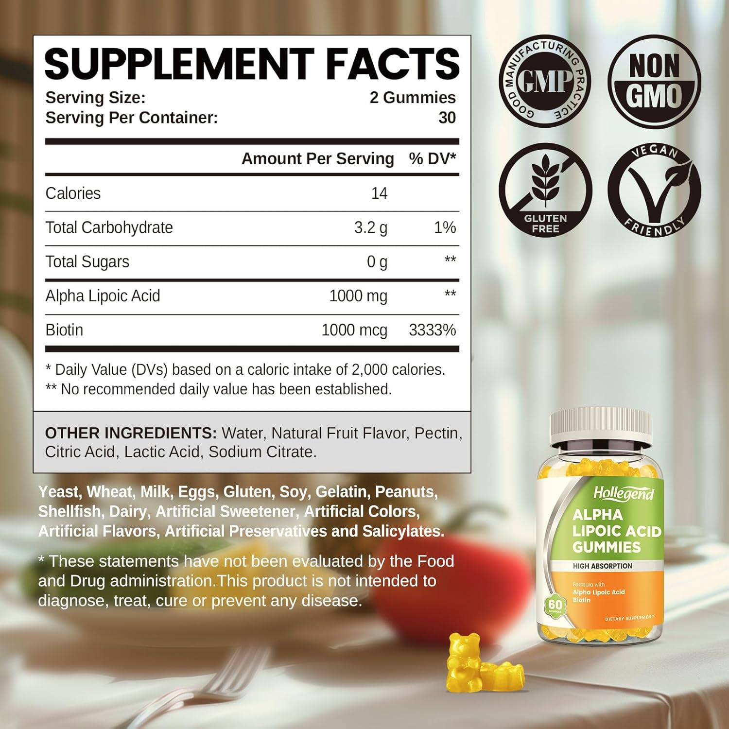 Alpha Lipoic Acid Gummies 1000Mg with Biotin, High Absorption Chewable ALA Suppl