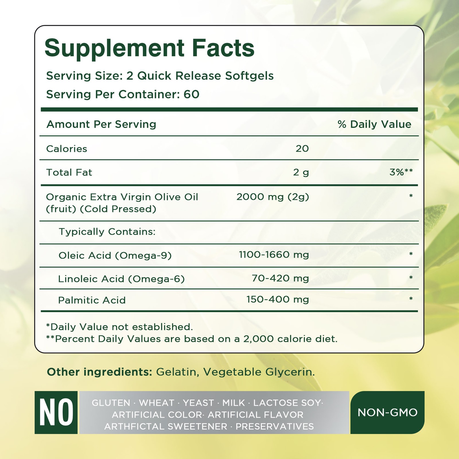 Olive Oil Softgels 2000mg – Cold Pressed Extra Virgin, Cardiovascular Health