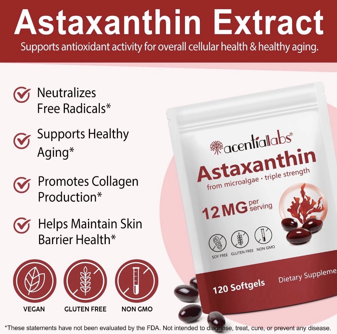 ZUZOKKAHA Astaxanthin Supplements 12mg – 120 Softgels | Premium Natural Antio…