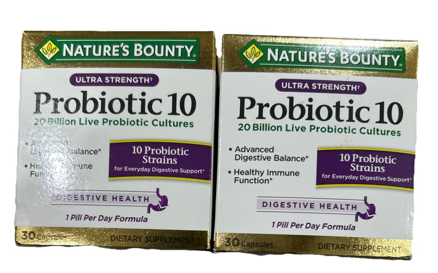 2x Natures Bounty Ultra Strength Probiotic 10 30 Caps Digestive Health Exp 6/26+