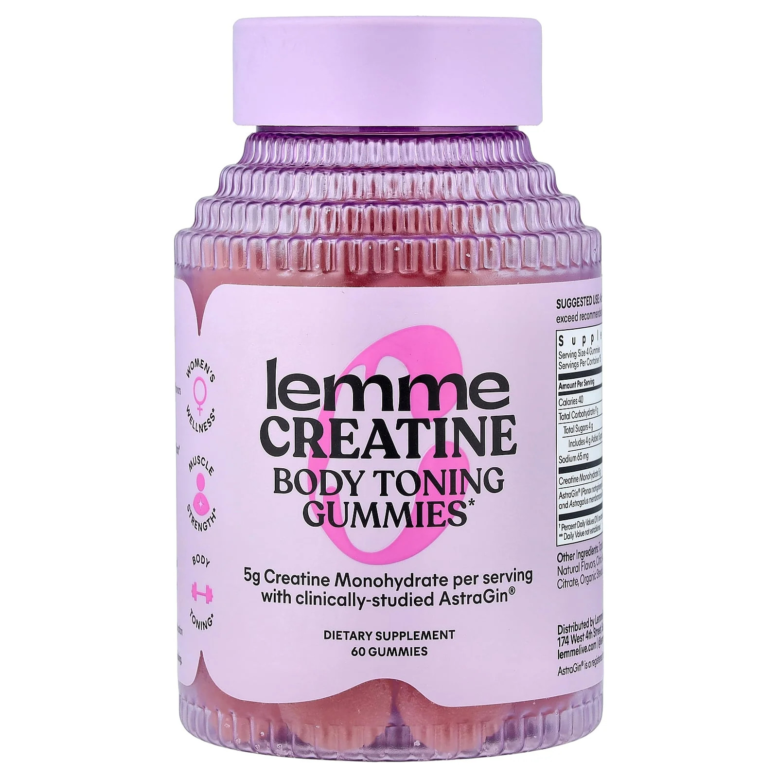 2 X Lemme, Creatine, Body Toning Gummies, Sour Strawberry, 60 Gummies