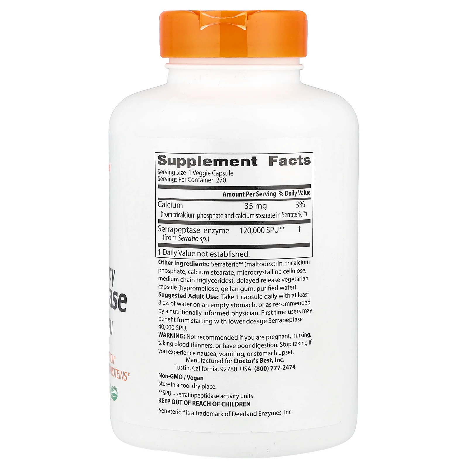 2 X Doctor’s Best, High Potency Serrapeptase, 120,000 SPU, 270 Veggie Caps