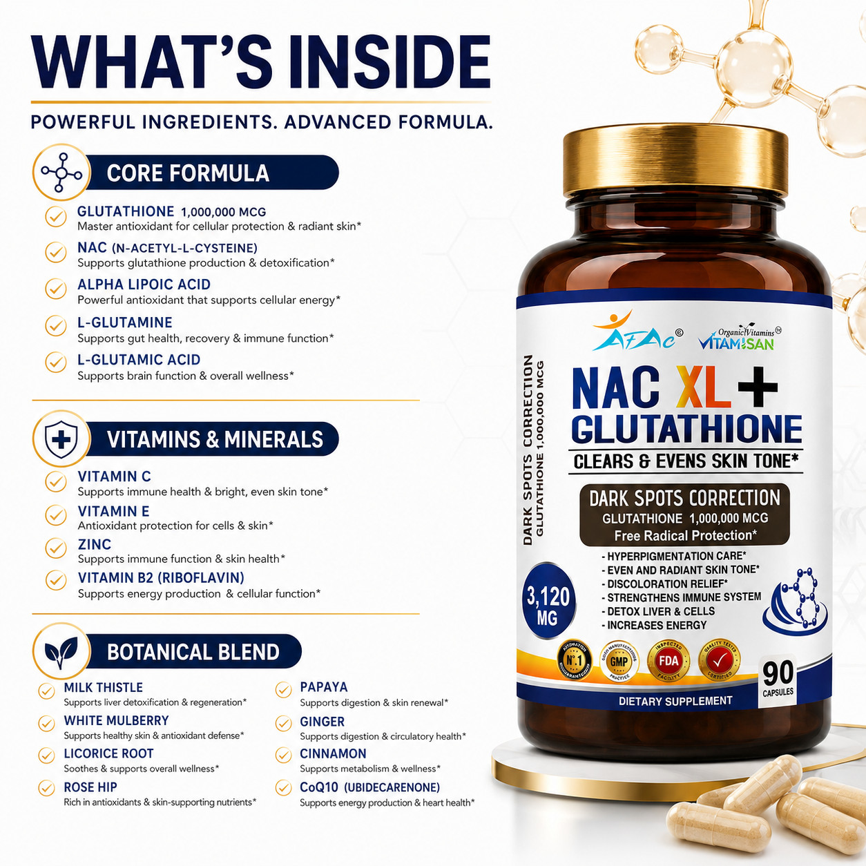 NAC N Acetyl Cysteine | 270 CAPSULES | Non-GMO, Gluten Free 3120 MG liver detox