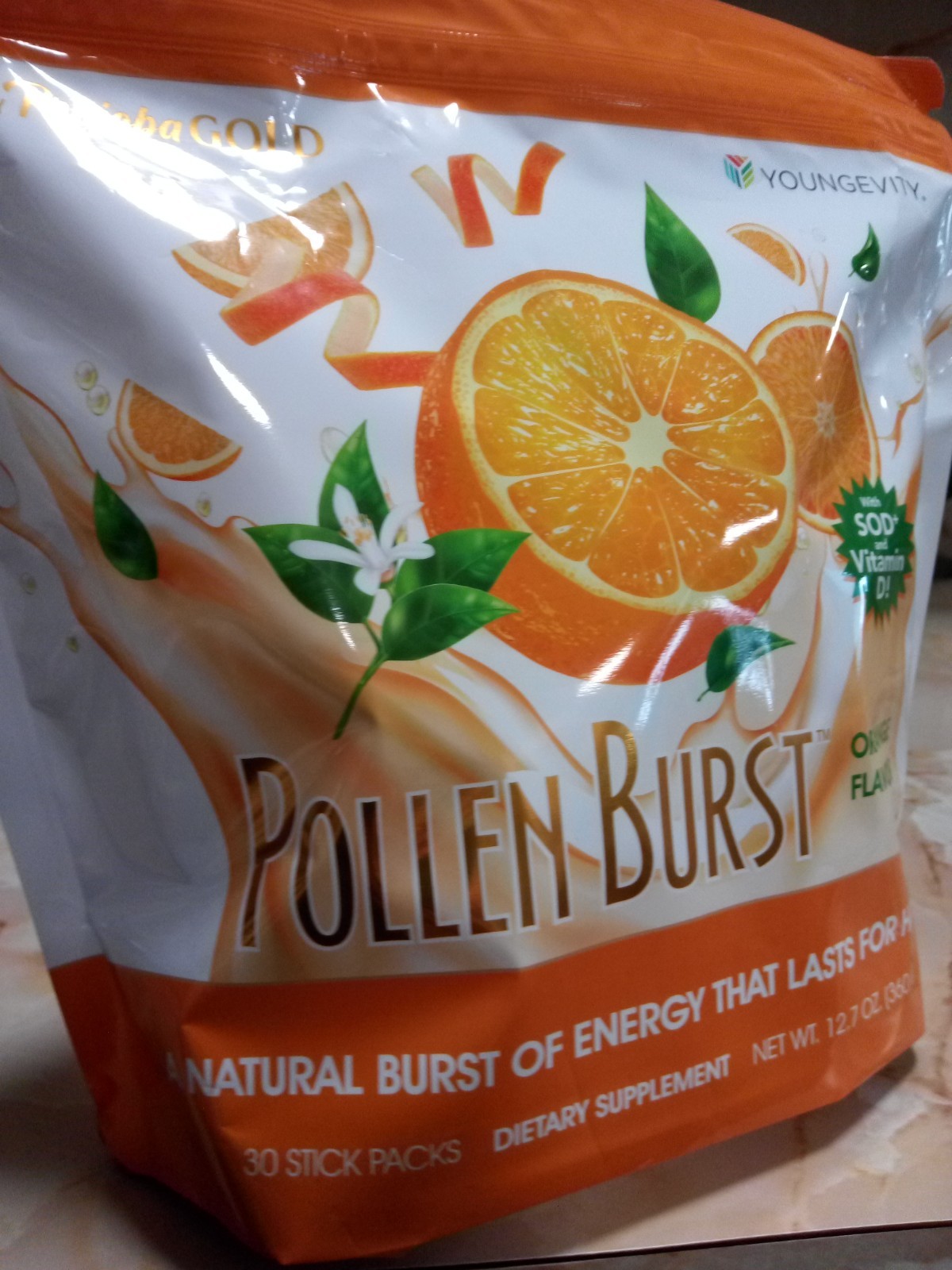 Youngevity Orange Pollen Burst with SOD n Vitm. D Reduces Oxidative 30 stick bag