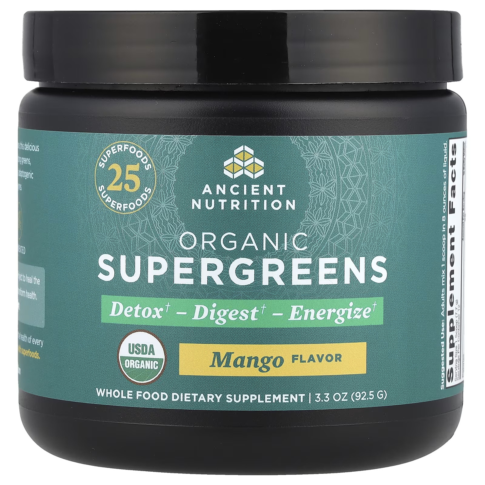 2 X Ancient Nutrition, Organic SuperGreens, Mango, 3.3 oz (92.5 g)-worldwide